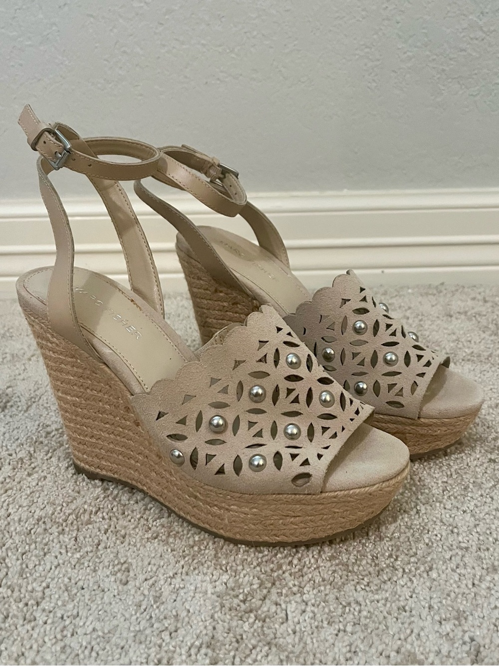 Marc Fisher Hata Wedge Sandals Beige